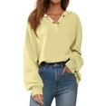 thumbnail image 2 of Women'S Button-Down Sweatshirts, Brushed Fleece Loose Fit Pullover, Casual Long Sleeve V Neck Top, Stylish Comfort Apparel Wrm Tie Dye Hoodie Cornell Sweatshirt Cardigan (3XL, Khaki) ZMTing, 2 of 5