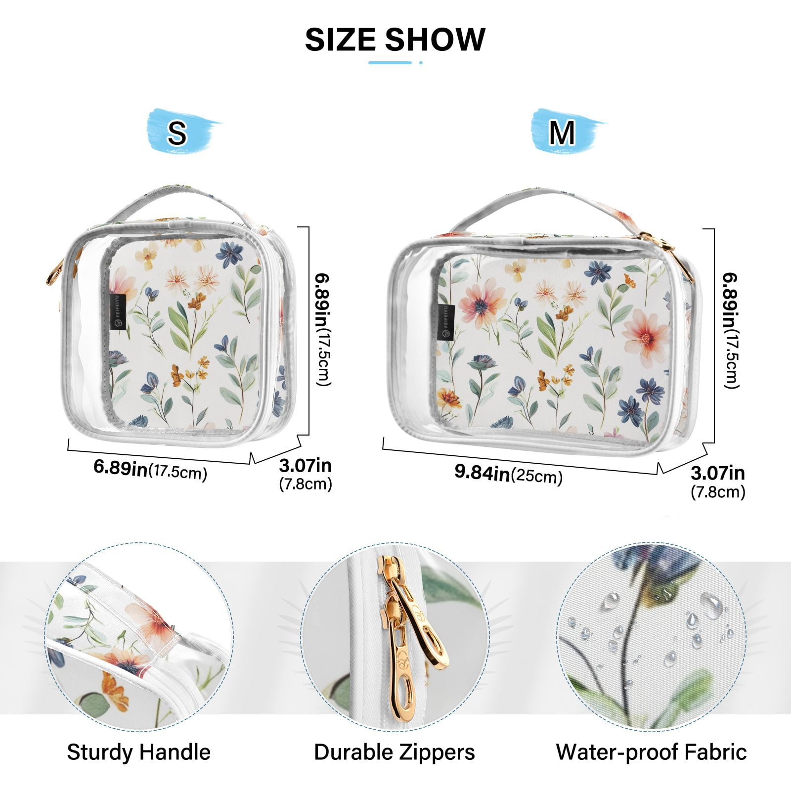 Clear Makeup Bags with Handle Large Opening 2 Pack Set Toiletry Bag Quart Size Bag, for Women Man Traveling Travel Essentials, Toiletries and Other. Flower Plants