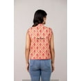 thumbnail image 3 of Nitin Textiles Women’s Cotton Quilted Waistcoat – Peach Hand Block Floral Print Sleeveless Jacket with Striped Piping & Tie Closure, 3 of 11