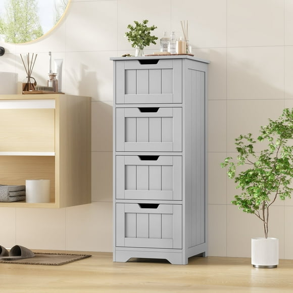 Homfa Bathroom Storage Cabinet, Free Standing Narrow Cabinet with 4 Drawers Entryway Storage Organizer for Living Room Bedroom, Grey