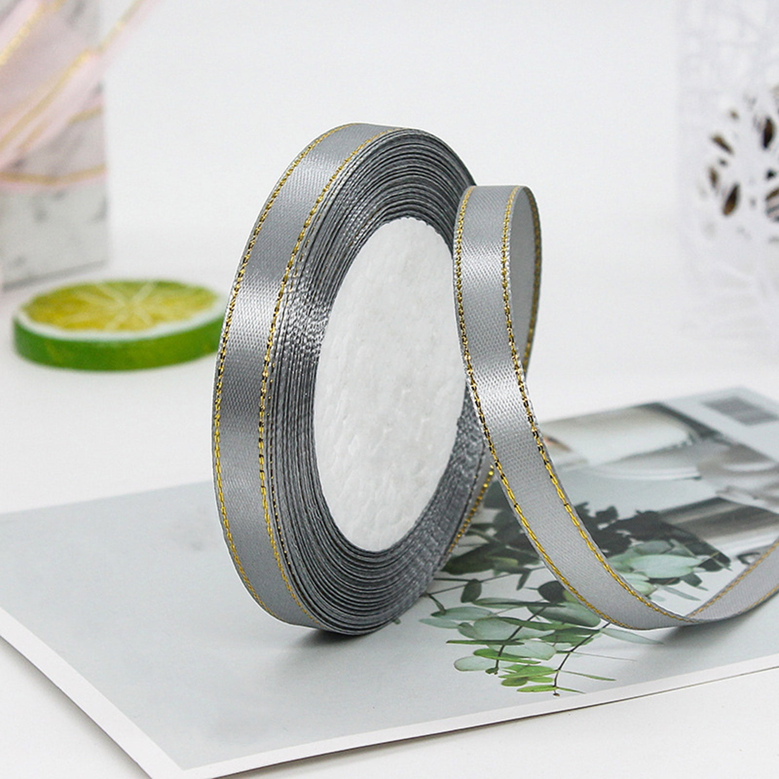 YWIYIUD 9PCS 25 Yard Exquisite Satin Ribbon Roll Satin Ribbon with Gold Edges Border Fabric Ribbon for Gift Wrapping Wedding Bouquet,Handmade Crafts Party Decoration