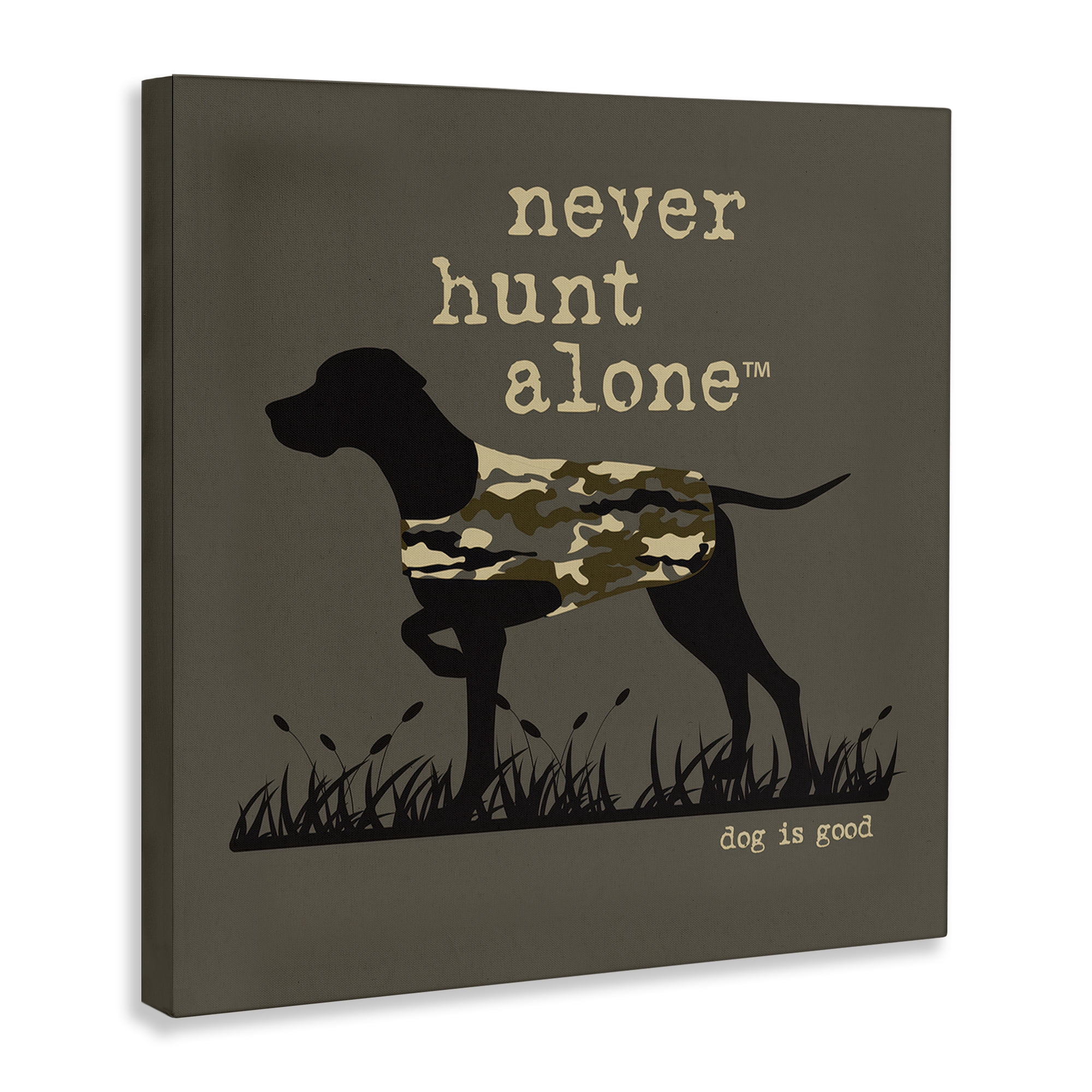 Stupell Industries Never Hunt Alone Dog Animals Painting Wrapped Canvas Art Print Wall Art, 17 x 17