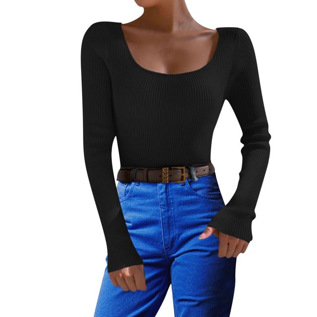 Gibobby Suéter para mujer, Suéteres de gran tamaño con cuello redondo para mujer, de punto grueso, cálido, suéter(Negro,M)
