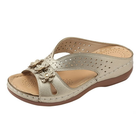 

GHSOHS Womens Sandals Slippers Women s Espadrilles Sandals Vintage Sandles Brown Sandals for Women Slip On Dressy Comfort Slides Sandals Lightweight Memory Foam Platform Shoes Silver Sandals for 7