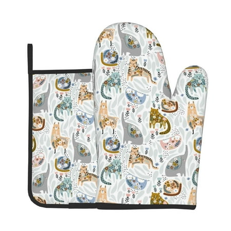 

Xecao Cute Colorful Animal Pattern Oven Mitts and Pot Holders Sets Heat Resistant Silicone Oven Mittens Extra Thicken Long Kitchen Cotton Oven Glove for Cooking