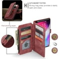 thumbnail image 4 of Wallet Case for Samsung Galaxy S10, Premium Handmade PU Leather Phone Case Card Slots Magnetic Closure Zipper Pocket Kickstand Flip Case with Hand Strap - Vintage Red, 4 of 14