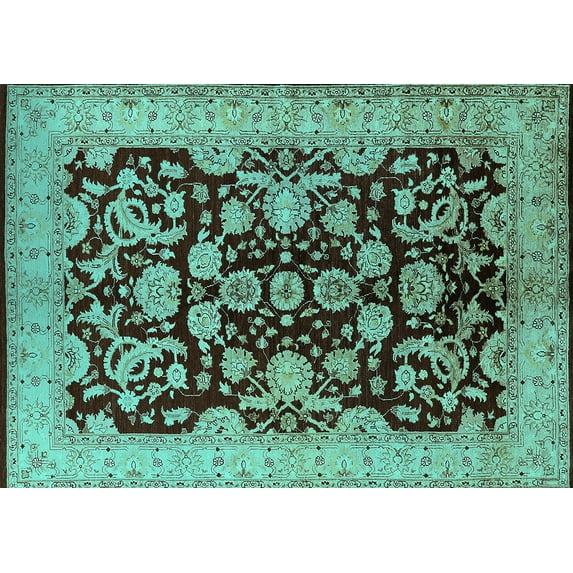 Ahgly Company Machine Washable Indoor Rectangle Oriental Turquoise Blue Industrial Area Rugs, 6' x 9'