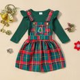thumbnail image 2 of Gunia Christmas Outfits For Baby Girls Christmas Long Sleeve Ribbed T Shirts Tops Xmas Plaid Printed Suspender Skirts Outfits Toddler Girl Outfit,Green 18-24 Months, 2 of 7