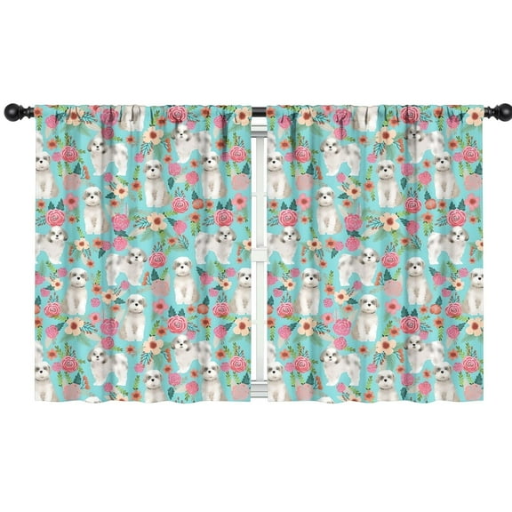 Blackout Kids Curtains,Bichon Dog Blue Florals Childrens Insulated Curtains Set Of 2,Bedroom Essentials,Toddler Room Decor 42"x54"(106x137cm)