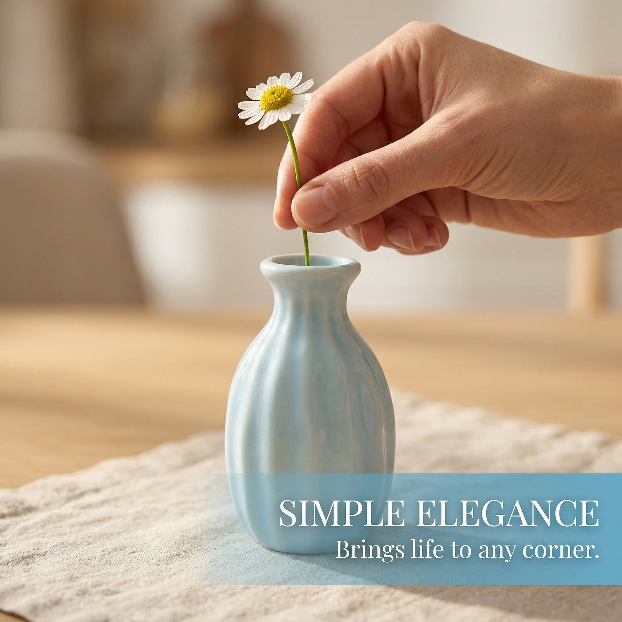 Unique Bargains Mini Ceramic Bud Tiny Matte Vase for Desktop Blue 1.8"L x 1.8"W x 3"H