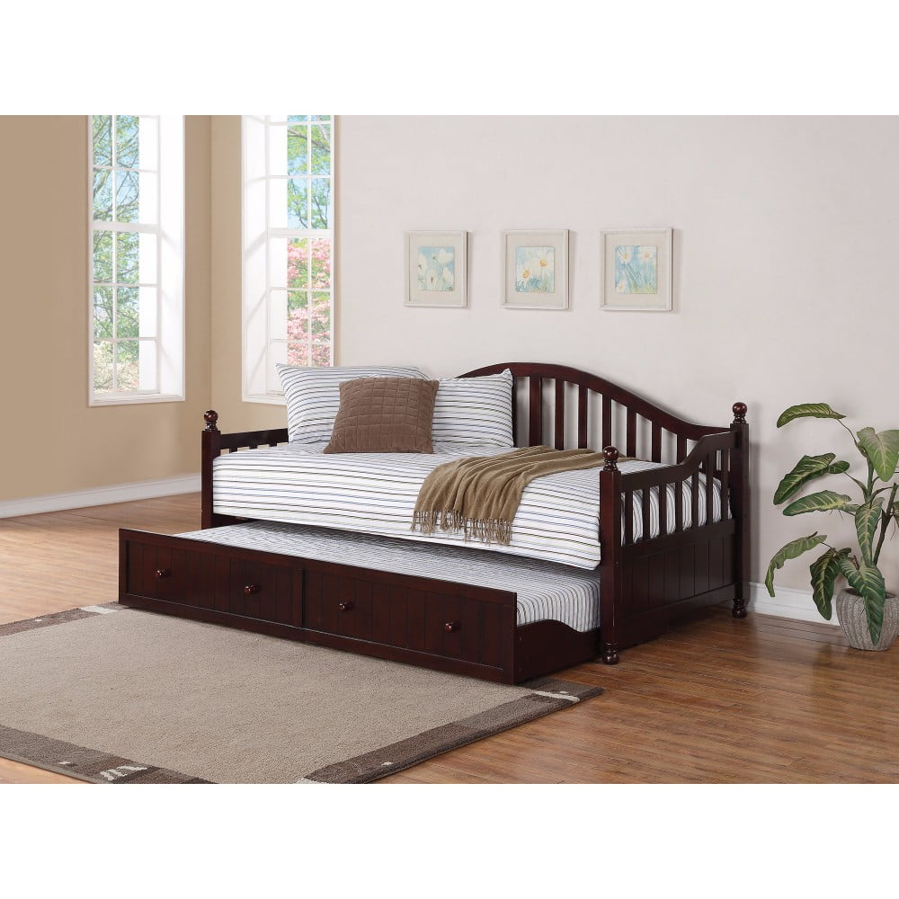 TraditionallyStyled Wood Daybed with Trundle, Brown