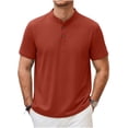 thumbnail image 3 of BRGZLK Mens Short Sleeve Henley Shirts Cotton Linen Solid Color Casual Summer Basic T-Shirts Button Solid Collarless Shirts For Work, 3 of 7