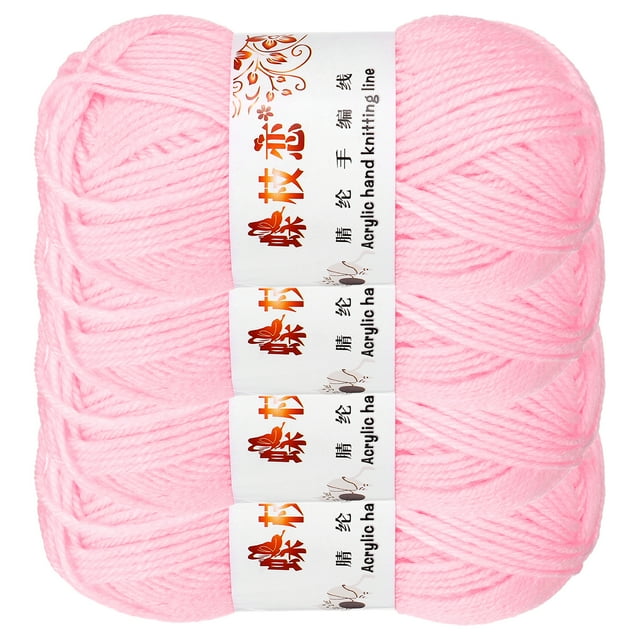 Uxcell 4PCS Hilo de ganchillo, hilo acrílico rosa de 200g, hilos suaves y esponjosos para tejer, 394 yardas en total