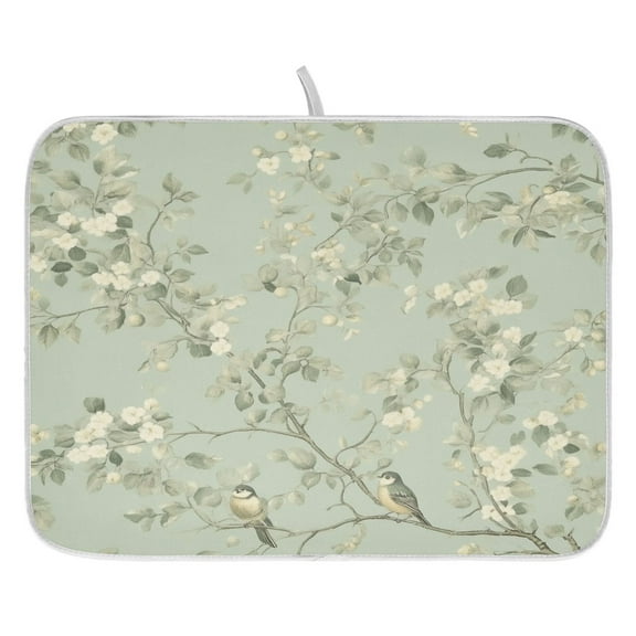 Birds in Bloom Dish Drying Mat for Kitchen, Quick Drying Absorbent Soft Durable 16" x 18"