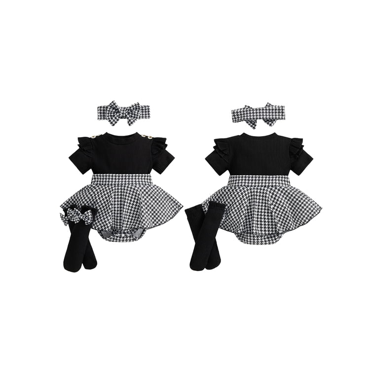 Loicainy Baby Girl Houndstooth Romper, 3-Piece Outfit Set photo 3