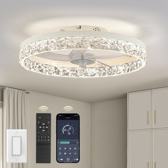 Zardon 20" Modern Ceiling Fan with Light and Remote, App Control, Low Profile Ceiling Fan for Bedroom, Kitchen, Living Room, White