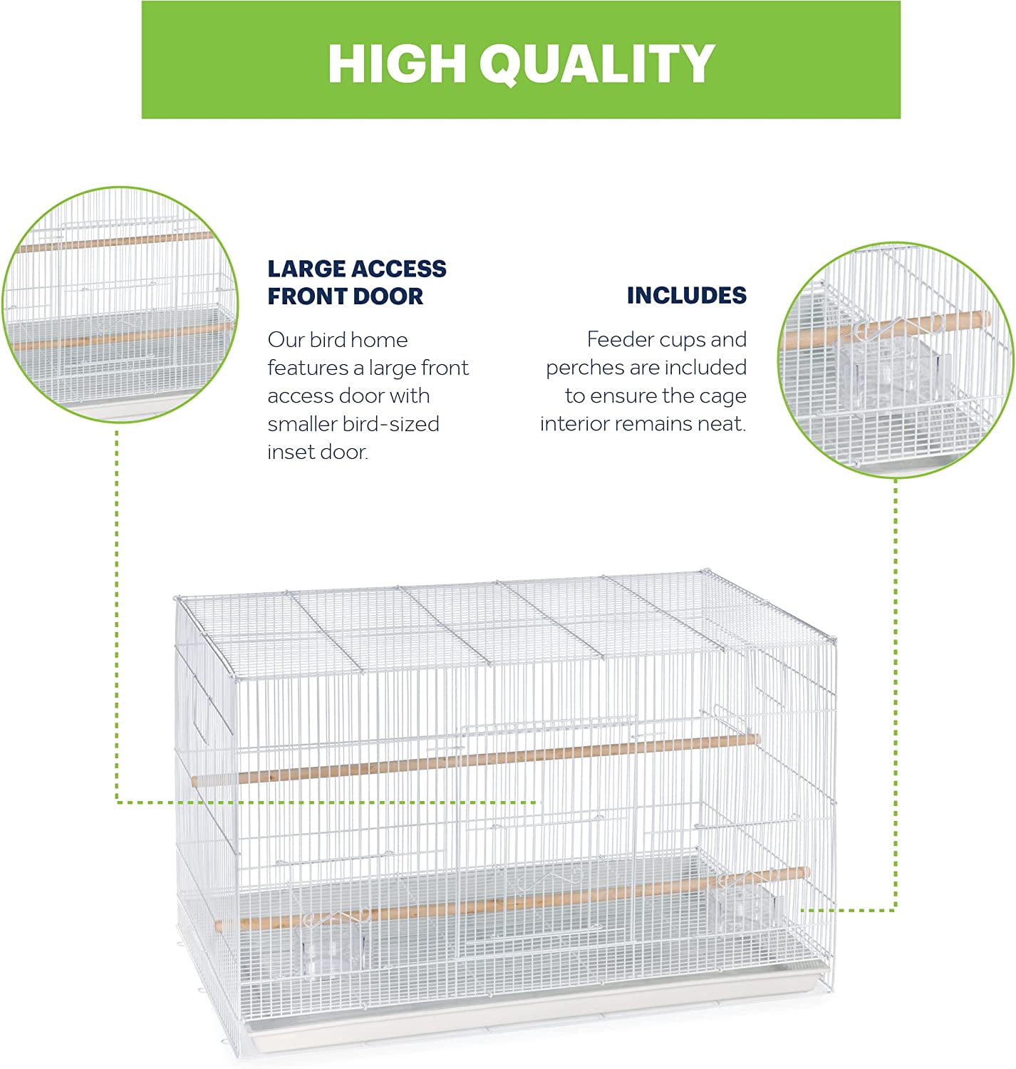 Flight Cage Metal Steel Bird Crate, Multi-Bird Home Stackable Cage for Birds, Home Crate for Extra-Small Pet Parakeets, Finches, and More, White