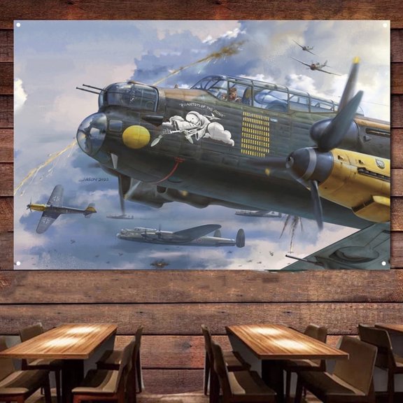 Avro Lancaster B.Mk.I III Nose bomber Fighter Jet Poster Wall Hanging Flag Aviation Canvas Wall Art Decor Banner Air Force Picture Artwork Military Plane Decor for Men Boys Room 38" x 57"