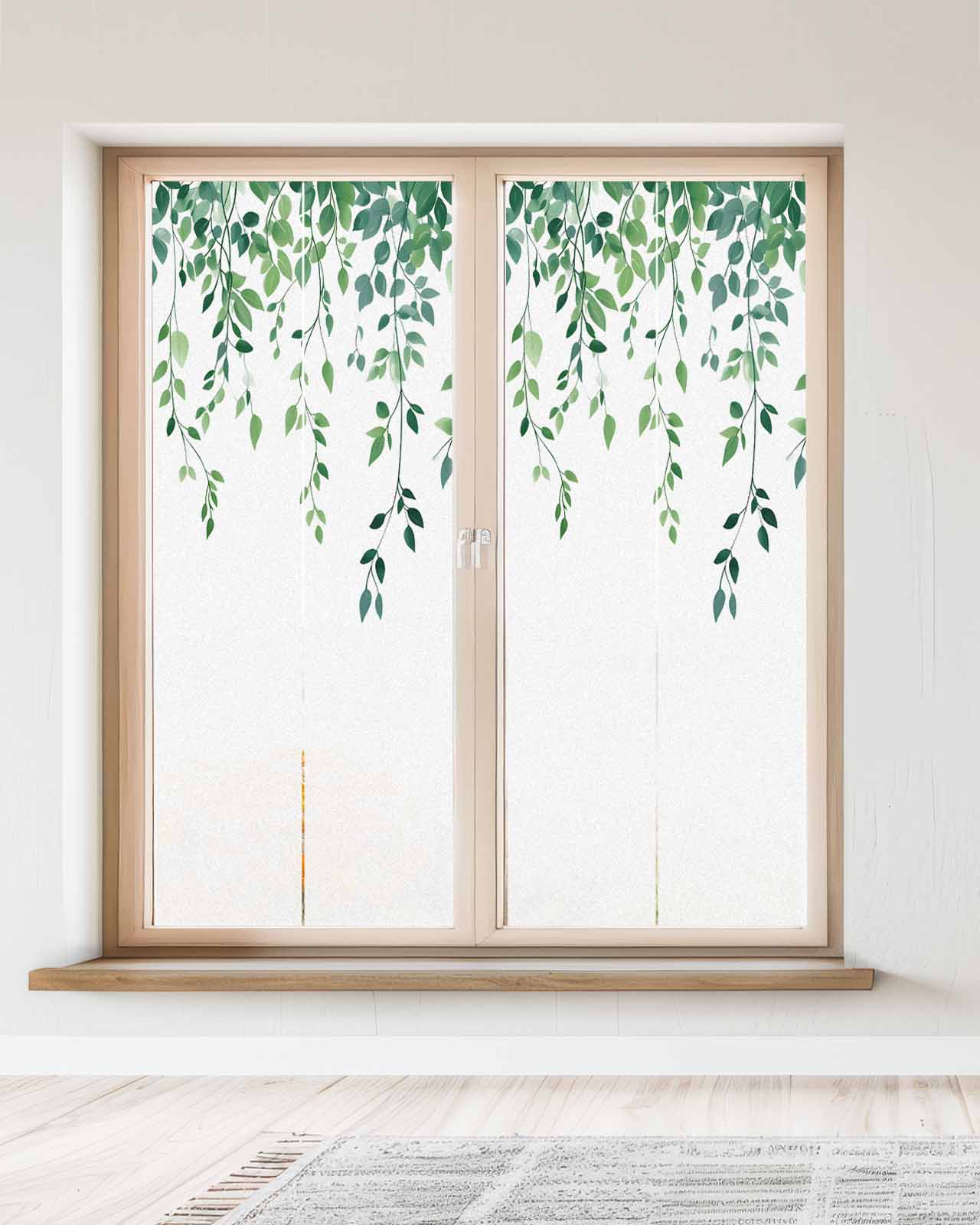 Window Privacy Film Green Leaves Stained Glass Window Film Decorative Sun Block Window Cover Spring Pastoral Plant Vines Farmhouse Window Clings Static Adhesive Sticker for Bathroom 23.6"x59"