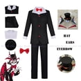 thumbnail image 2 of Disfraz de Husk Hazbin para Cosplay, uniforme negro para Halloween, Hotel, trajes de fiesta con sombrero, orejas, cejas, utilería, 2 of 5
