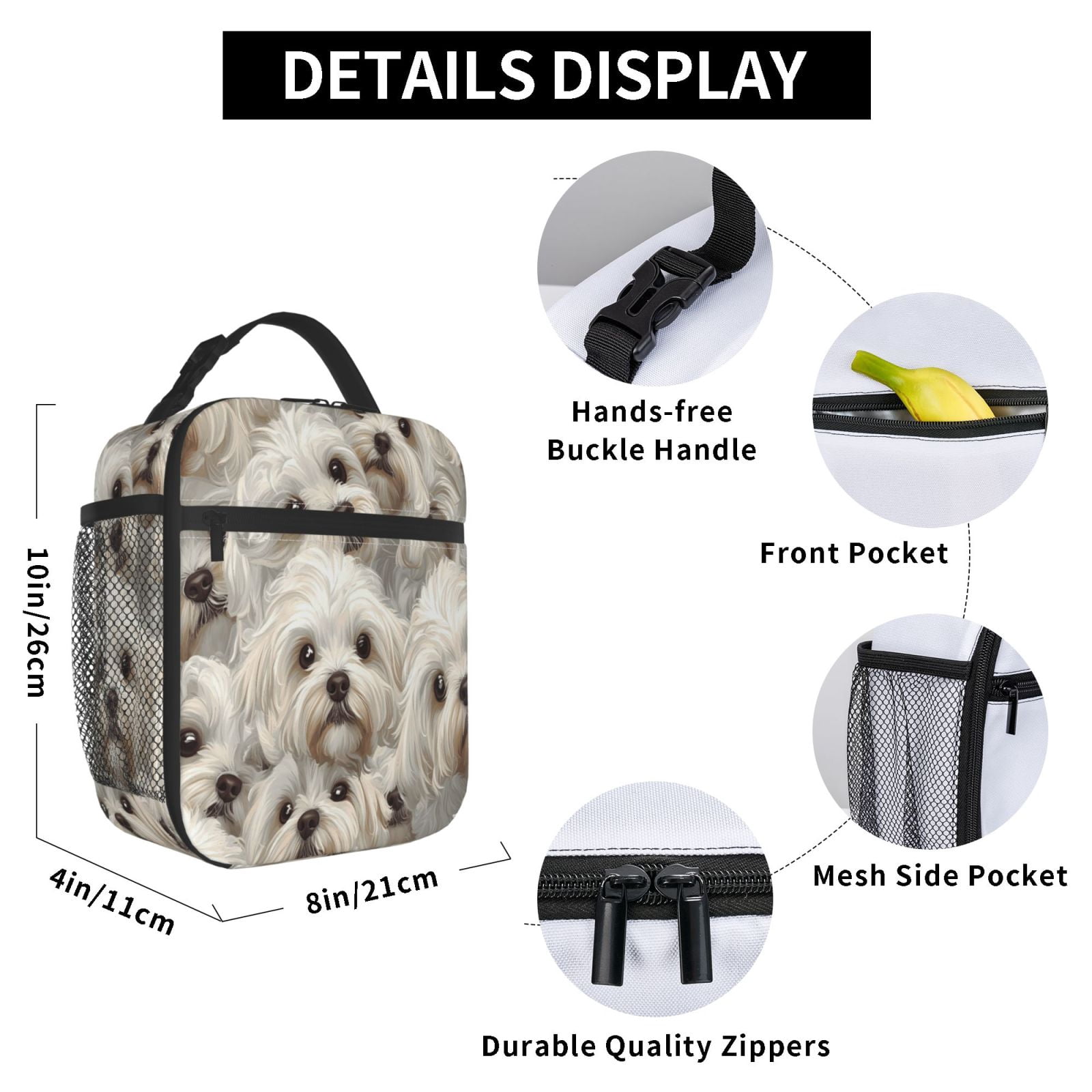 Lunch Bag For Women Men Insulated Portable Lunch Box Bento Box Office Picnic Travel Cooler Bag Cute Puppy