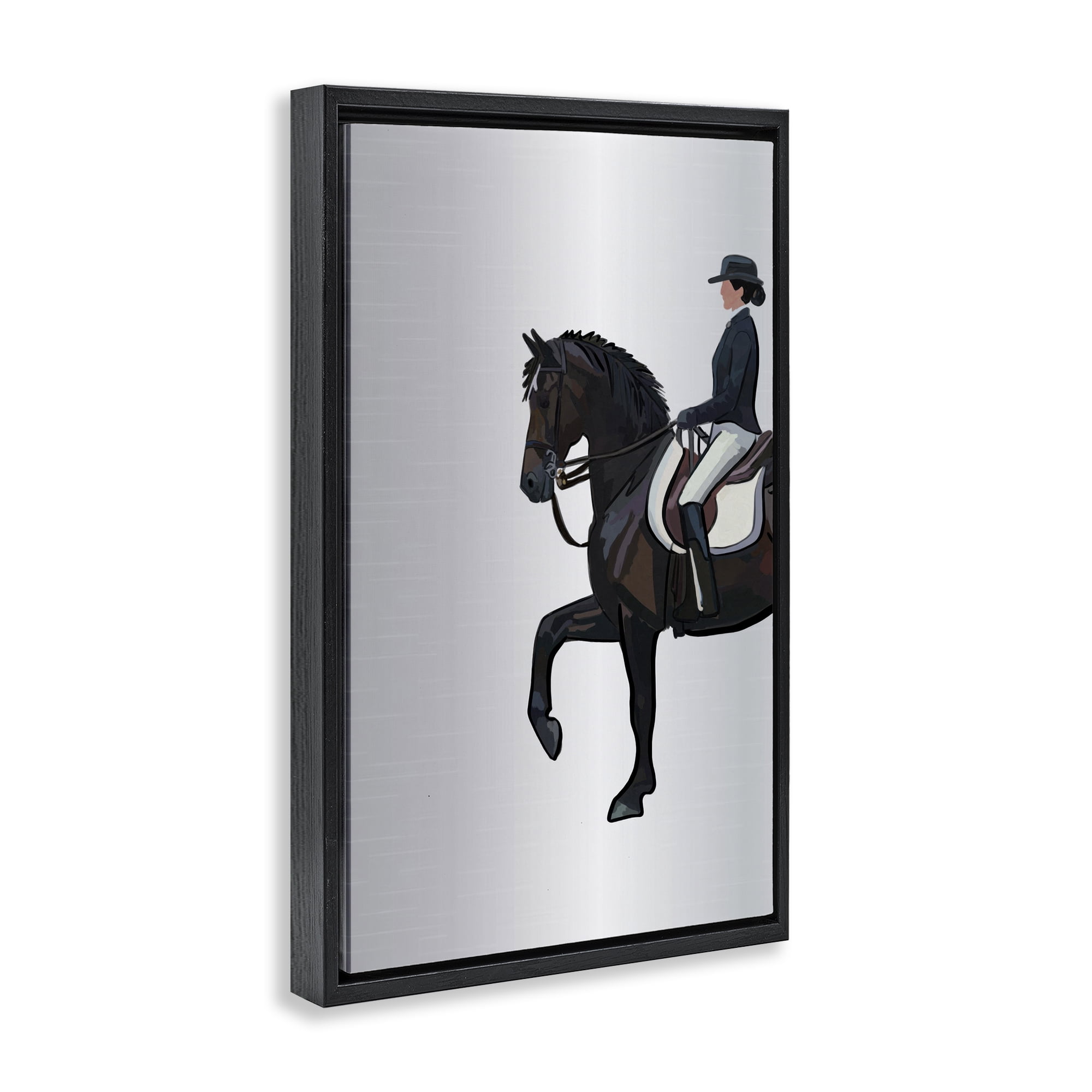 Stupell Industries Equestrian Jockey & Horse Animals & Insects Painting Black Floater Framed Canvas Art Print Wall Art, 21 x 31