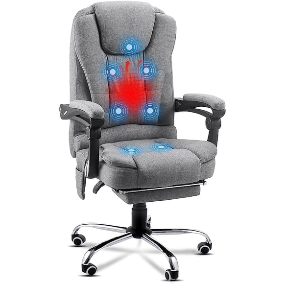 AECOJOY Ergonomic Office Chair with Heat &7 Points Massage High Back Desk Chair w/Retractable Footrest, Executive Swivel Fabric Reclining Chair for Office, Home, Study, Grey