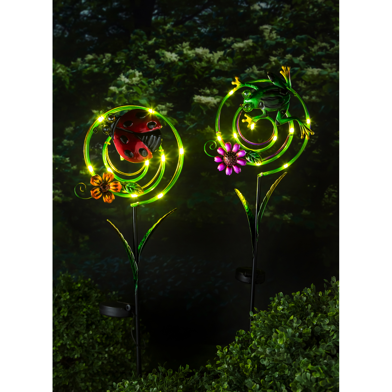 Evergreen 35.75"H Chasing Light Solar Swirl Garden Stake, 2 ASST., Frog/Ladybug, 1.8''x 8.5'' x 35.8'' inches - image 2 of 3