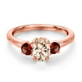 thumbnail image 3 of Gem Stone King 18K Rose Gold Plated Silver Peach Morganite and Red Garnet Engagement Ring for Women | 1.05 Cttw | Oval 7X5MM | Gemstone October Birthstone | Size 6, 3 of 6
