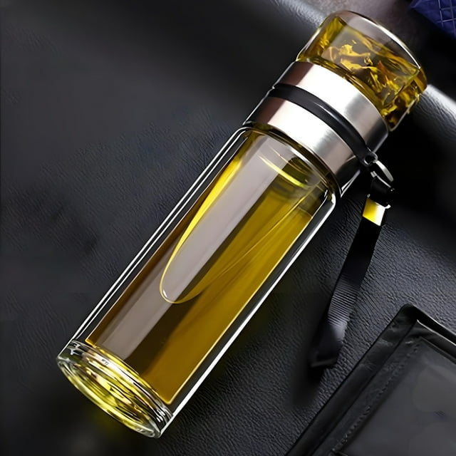 Glass Double Wall Water Bottle With Infuser Heat Proof Tea Separation Cup For Loose Leaf Tea Scald Layout Leakproof And Portable For Office Or Travel Use