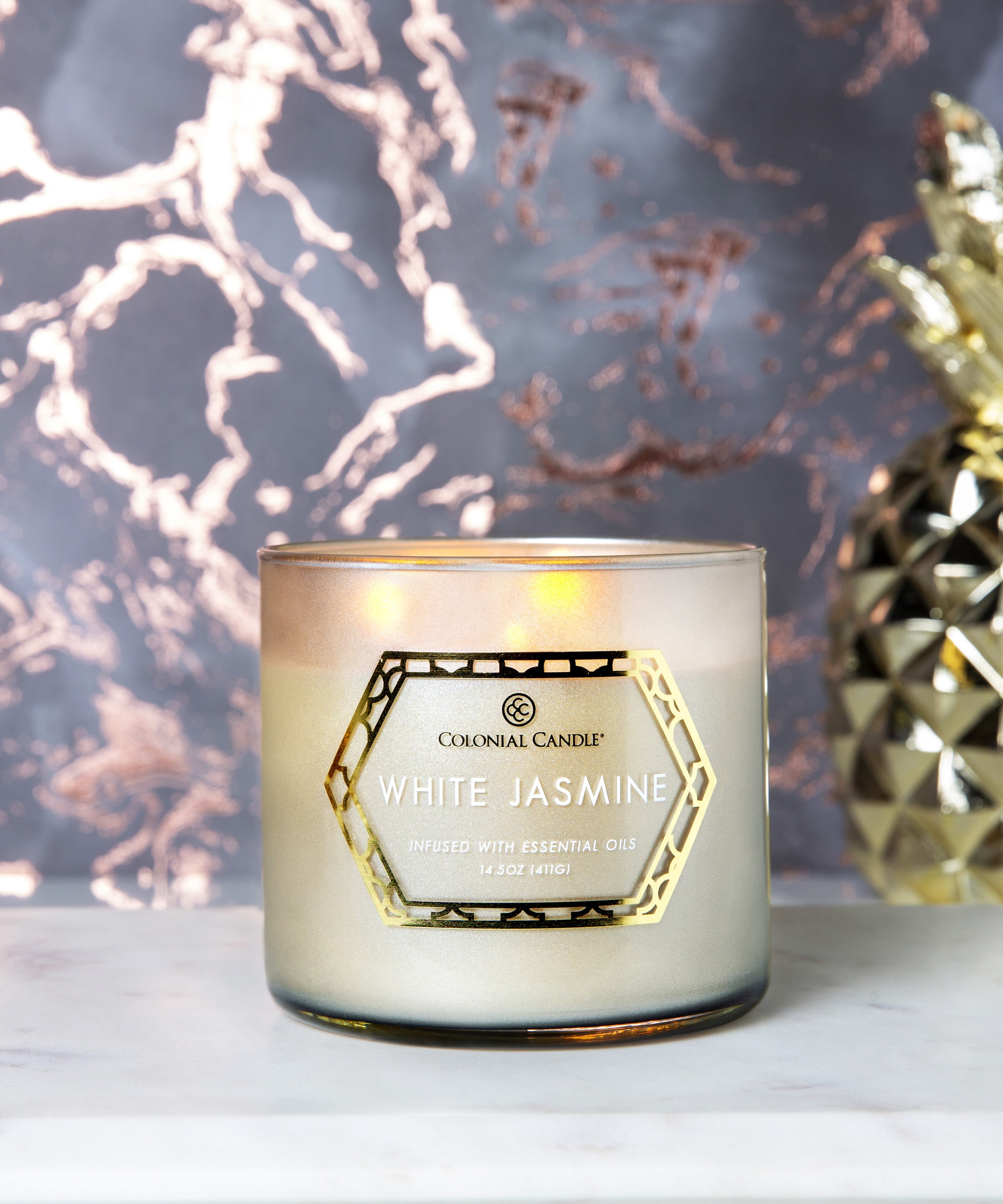 Colonial Candle White Jasmine 14.5oz 3 Wick Candle, Grey