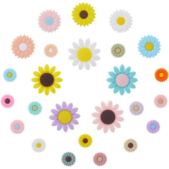 25Pcs Flower Silicone Focal Beads Daisy Flowers Silicone Beads Sunflower Rubber Beads Colorful Loose Silicone Beads Jewelry Making