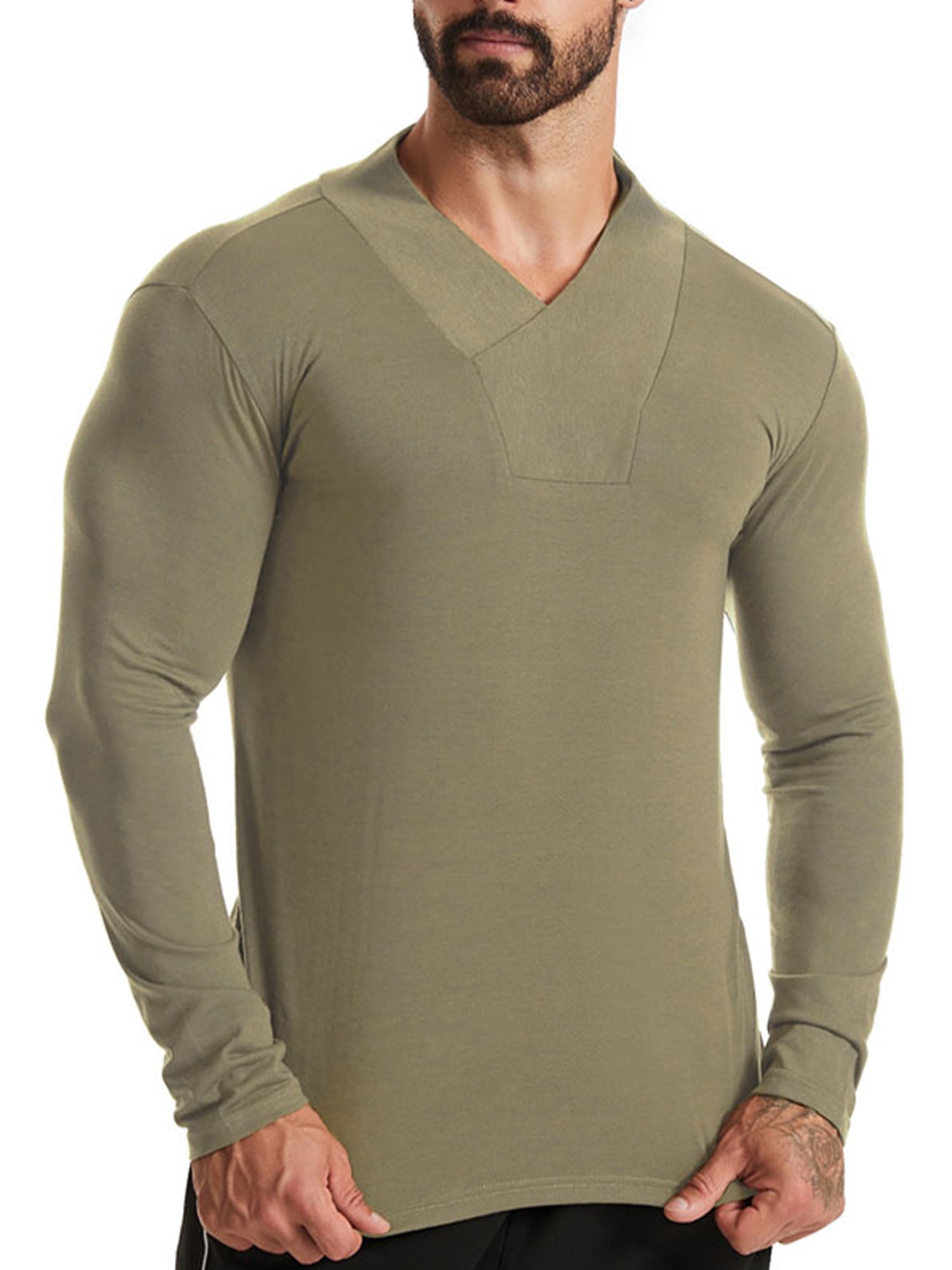 Cindysus Mens Sport T Shirts Long Sleeve Tops V Neck Tshirt Workout