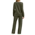 thumbnail image 4 of Women's 2 Piece Lounge Set Pleated Crewneck Top and Wide Leg Pants Relaxed Casual Fleece Travel Matching Outfit, 4 of 7