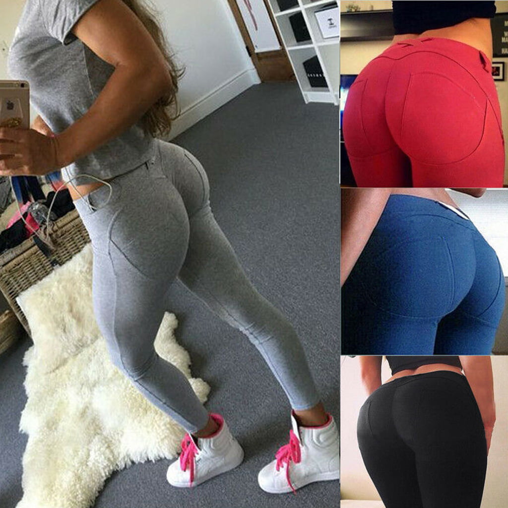 Details about   Soft Yoga Pants with Pocket Women Workout Butt-Lift Push-Up Running Gym Leggings 