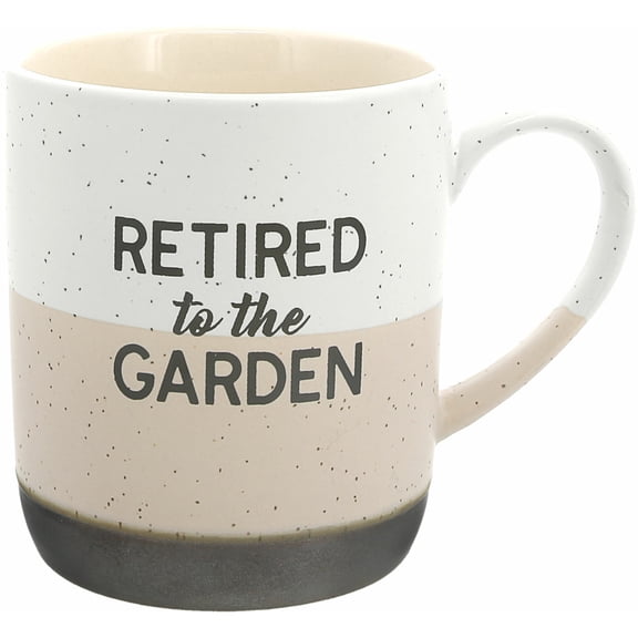 Pavilion Gift Company 15 ounce Mug - Retired To The Garden Speckled Stoneware Coffee Cup Mug, Beige