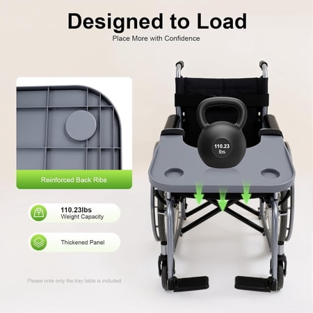 Wheelchair Tray Table with 2*Cup Holder Removable Wheelchair Lap Tray Portable Eating Food Holder Reading Desk Portable Wheelchair Desk Accessories