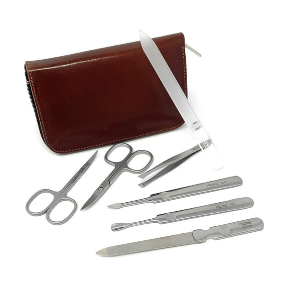 Luxury German Manicure Pedicure Set Premium Stainless Steel Grooming Kit Hand Made in Solingen Germany in Genuine Cowhide Leather Case with Bonus Shpitser Crystal Glass Professional Nail File