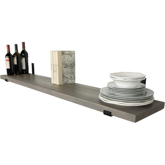 Wallniture Forte Wooden Board 60" Long, 11.25'' Deep, 1.5" Thick, Rustic Wood Floating Shelf for Wall with Heavy Duty Metal Brackets, Farmhouse Style Shelving for Home Decor, 1pc (Classic Gray)