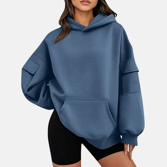Fashion Plus Size Pullover Hoodie for Womens Casual Loose Long-sleeved Color Hooded Sweater With Pockets