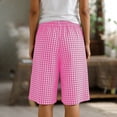 thumbnail image 6 of Vivianyn HD Women's Gingham Plaid Shorts, Elastic Waist Button Casual Loose Fit Knee Length Bottoms,Hot Pink,Size S-XXXL, 6 of 9