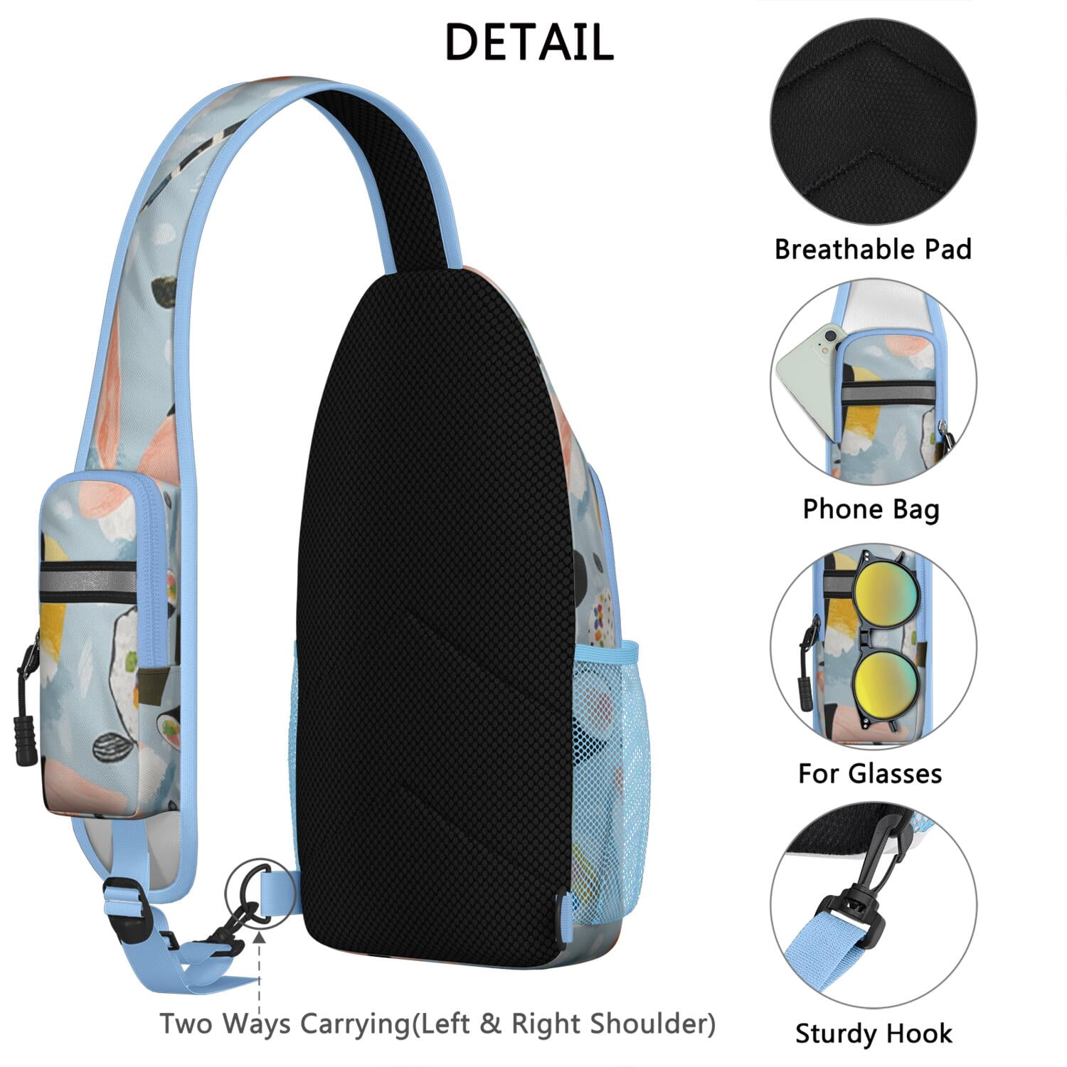 Crossbody Sling Bag Sushi Travel Sling Bag Travel Bag Hiking Bag for Men Women