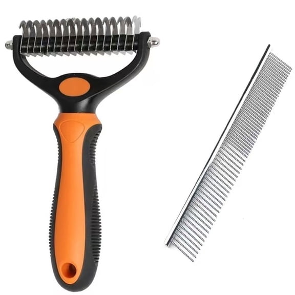 Luckky Pet Pro Grooming Tool,Double-Sided Dematting Comb & Undercoat Rake,Ergonomic Non-Slip Handle,Extra-Wide Deshedding Brush,Professional Grooming Comb for All Medium to Large Pets