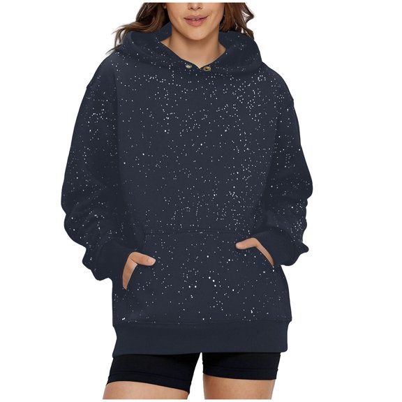 FchengtaiS Unisex Sparkly Glitter Print Hoodies Long Sleeve Hooded Sweatshirt Casual Fashion Bling Shimmery Pullover Tops