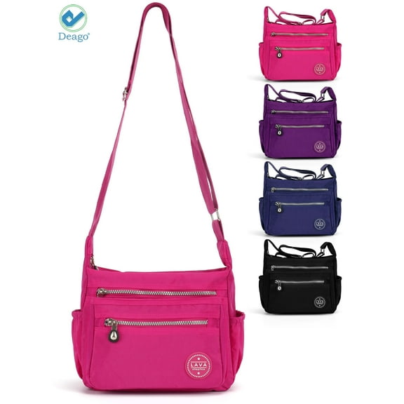 Deago Women's Waterproof Nylon Crossboby Shoulder Bag Casual Messenger Bag Handbag with Multi Pockets (Black)