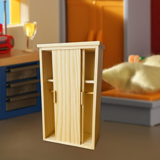Milaget 1/12 Dollhouse Wardrobe Unpainted Simulation Closet Wooden