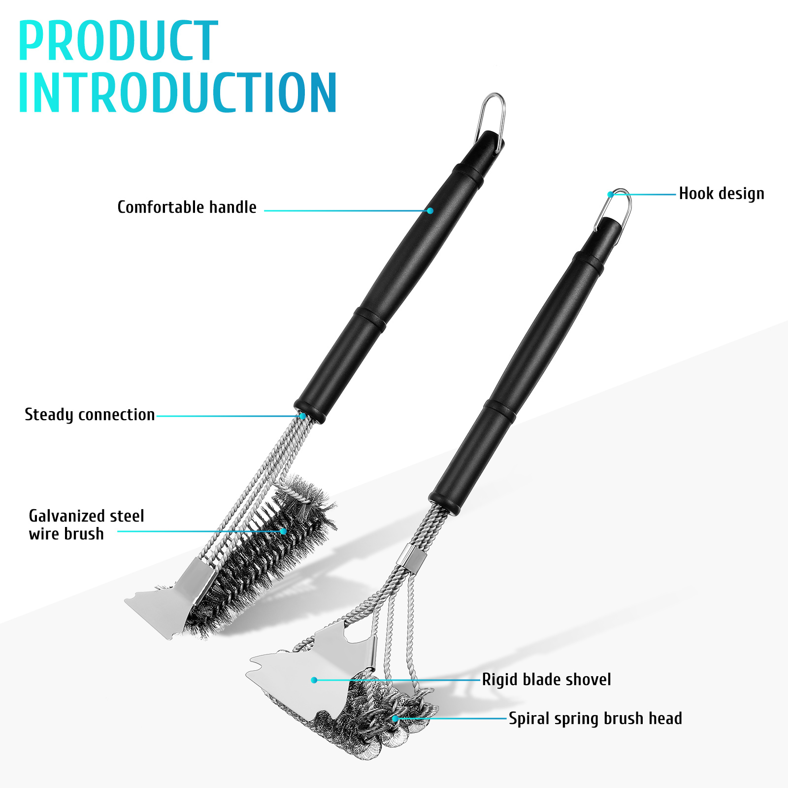 Mobestech 2-Pack Outdoor Grill Brush Set with Steel Wire Bristles and Strong Polypropylene Handle for Easy Cleaning