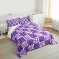 thumbnail image 3 of jejeloiu Modern Geometric Geometric Queen Comforter Set,Minimalist Buffalo Checkered Bedding Sets,Purple White Grid Bedding Comforter Set For Teens,Luxury Bedroom Decor Reversible,3pcs, 3 of 8