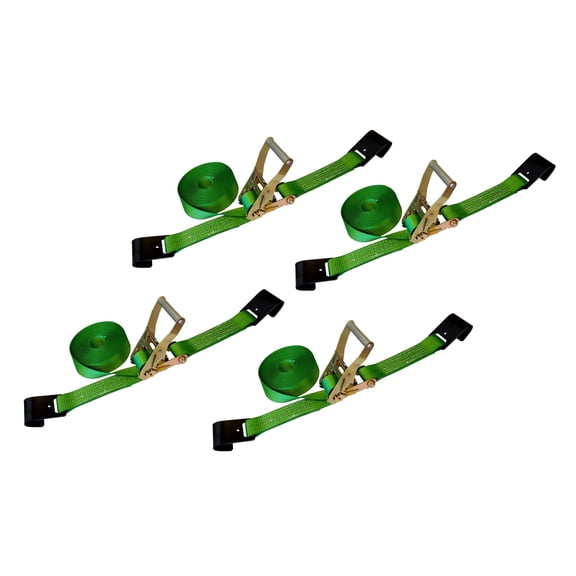Mega Cargo Control 2" x 50' Ratchet Strap w/ Flat Hook , Green , 4 Packs