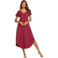 thumbnail image 4 of Ropa de dormir para mujer Camisones casuales con cuello en V Camisón largo de manga corta S-XXL, 4 of 4